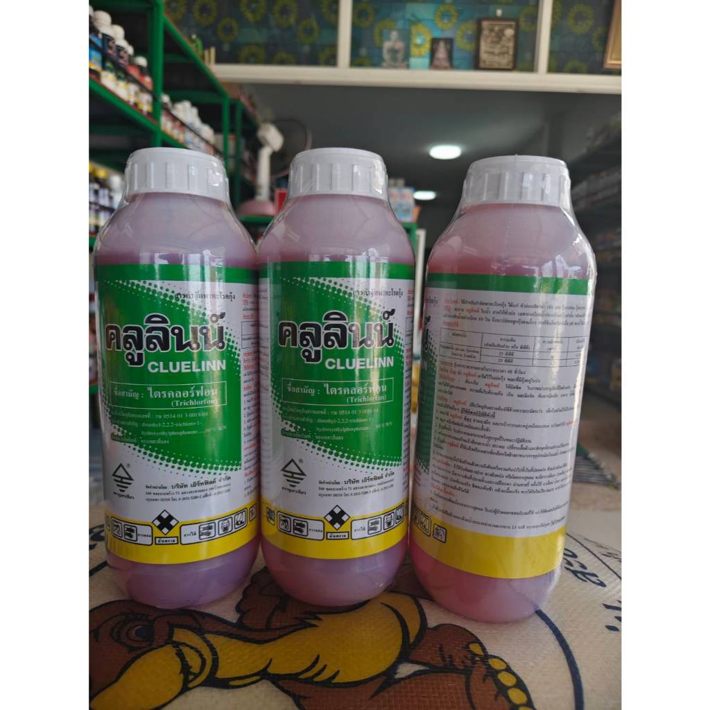 คลูลินน์(ไตรคลอร์ฟอน 60%SL)  กำจัดแมลงวันทอง (สุดคุ้มยกลัง 1 ลิตร*12 ขวด) หนอนเจาะ หนอนม้วนใบ แมลงหวี่ขาว แมงจินูน