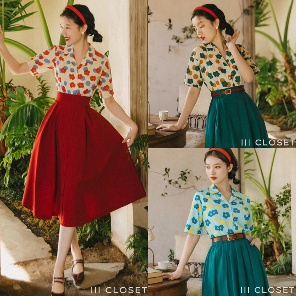 เสื้อฮาวาย lll Freesize lll IT058 ลายดอกไม้ สงกรานต์ แขนสั้น เนื้อผ้าไหมอิตาลีพิมพ์ลายอย่างดี