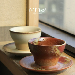 Kiri Cup 🫖 ถ้วยชาเซรามิก handmade พร้อมจานรอง ทรงเตี้ย ปากบา…