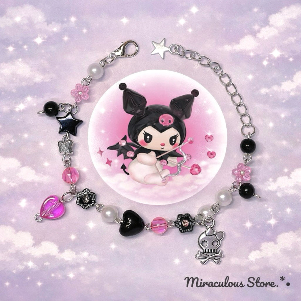 กำไลอายพิน สร้อยข้อมือ sanrio กำไลลูกปัด kuromi คุโรมิ ชมพู