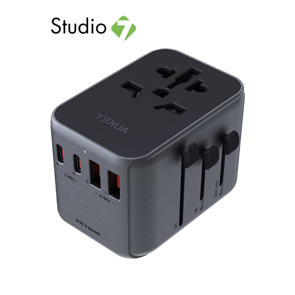 หัวแปลงปลั๊กไฟ AUKEY Universal Adapter Travel Mate 35W with USB Ports Black (PA-TA07) by Studio7