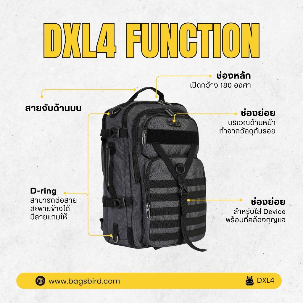 BAGSBIRD รุ่น DXL4จุ 60L  5-7 DAY เป้เดินทางที่เปิดเข้าช่องหลักเเบบ 180 องศาถือขึ้นเครื่องได้เลย