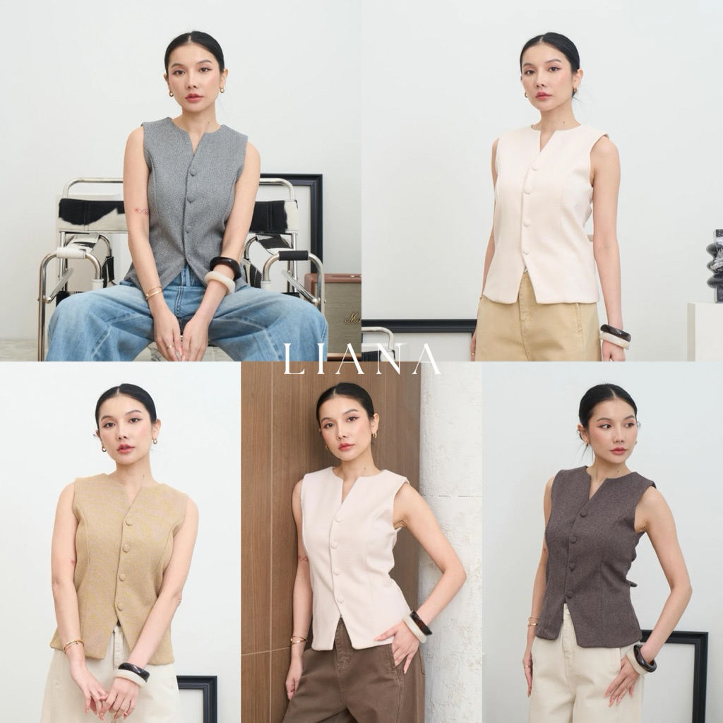 LIANA TOP (เฉพาะเสื้อ) เสื้อแขนกุดคอวีผ้าทวีตเนื้อหนานุ่ม ทรงสวยอยู่ตัว ใส่แล้วดูแพงแบบผู้ดี