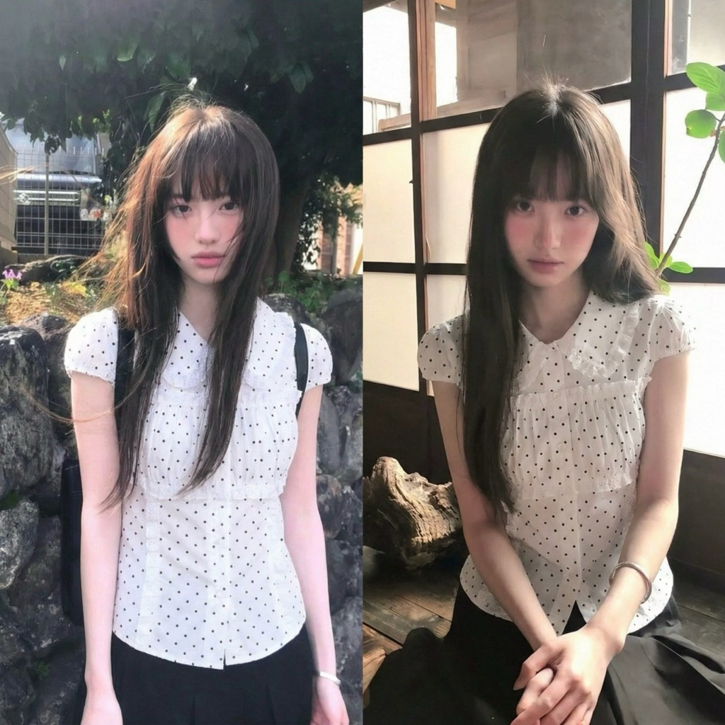 Somedays | 🐰Poka Top เสื้อแขนตุ๊กตาPolkadot แต่งลูกไม้สีขาวแบบพส.เกาหลี
