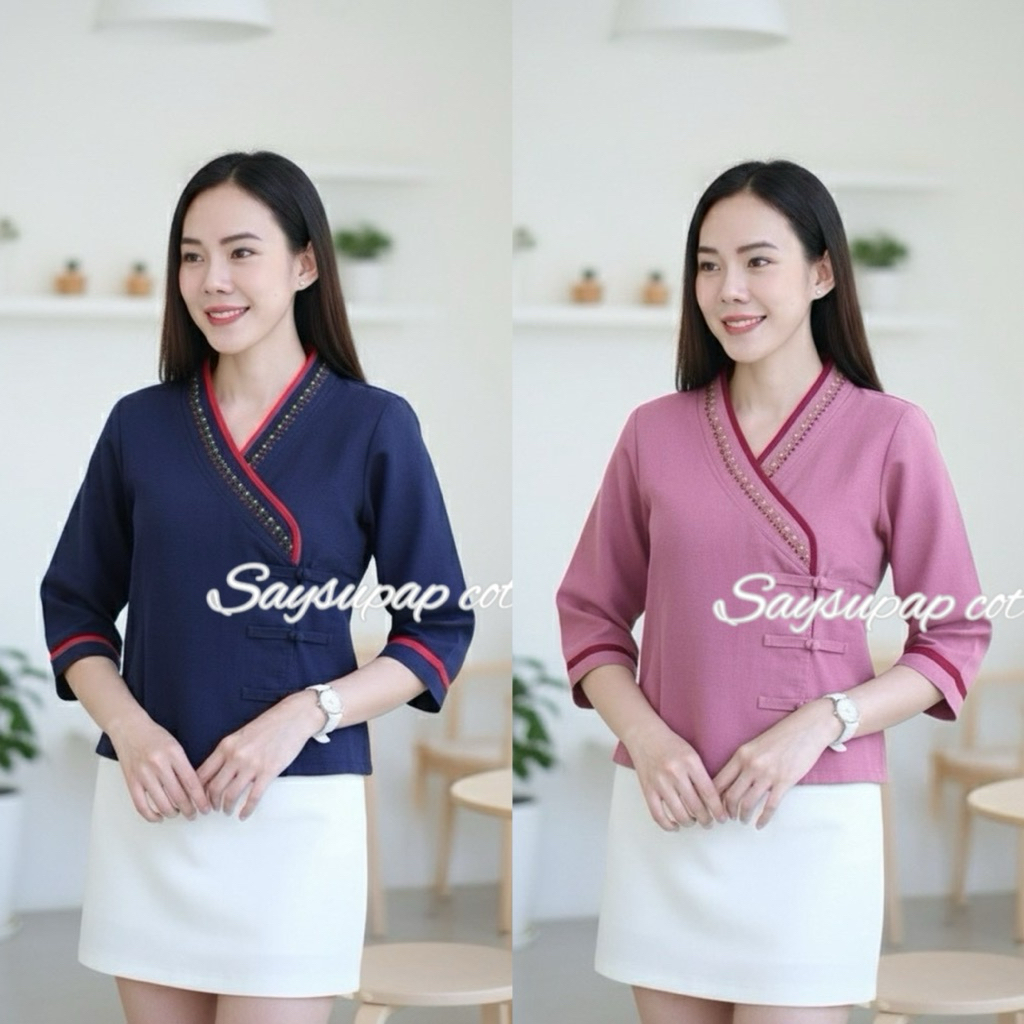 เสื้อป้ายเจ้านางปักดอกไม้เล็ก