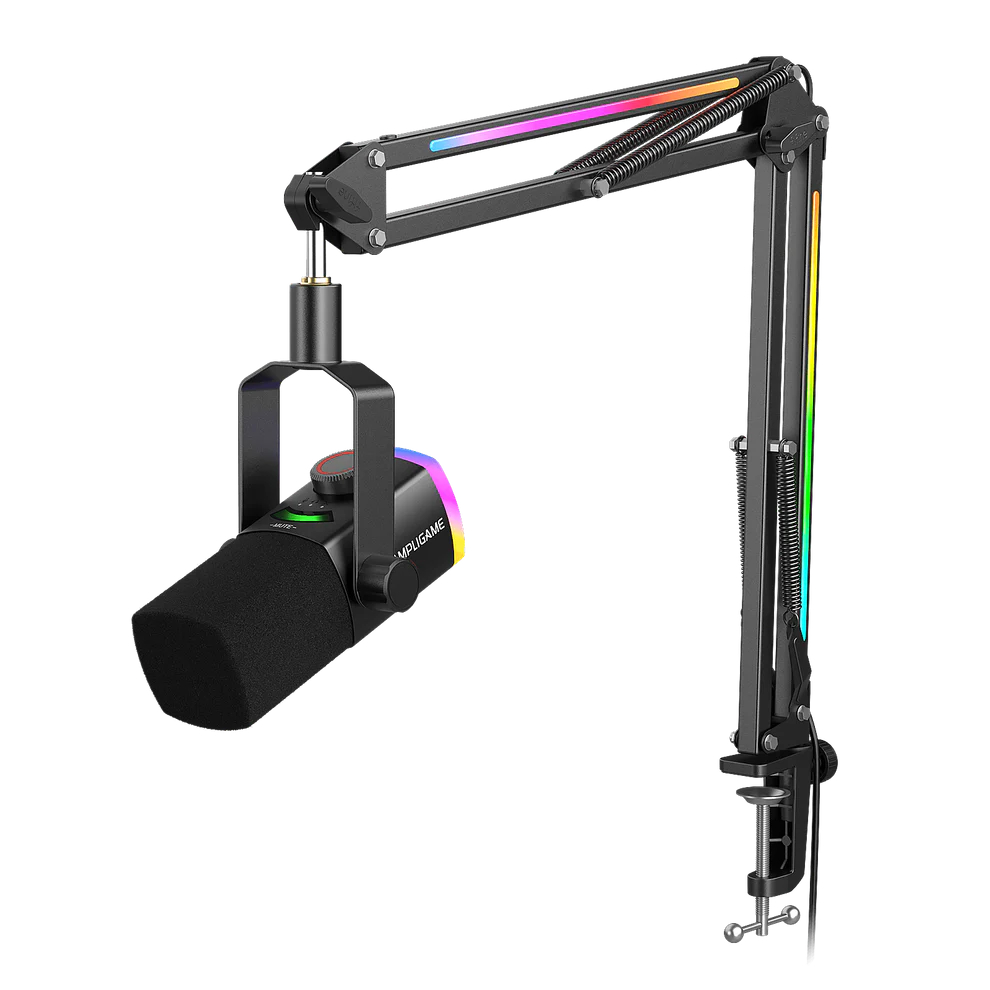 FIFINE AmpliGame AM8PROT USB/XLR Dynamic Microphone Kit with RGB Boom Arm Stand