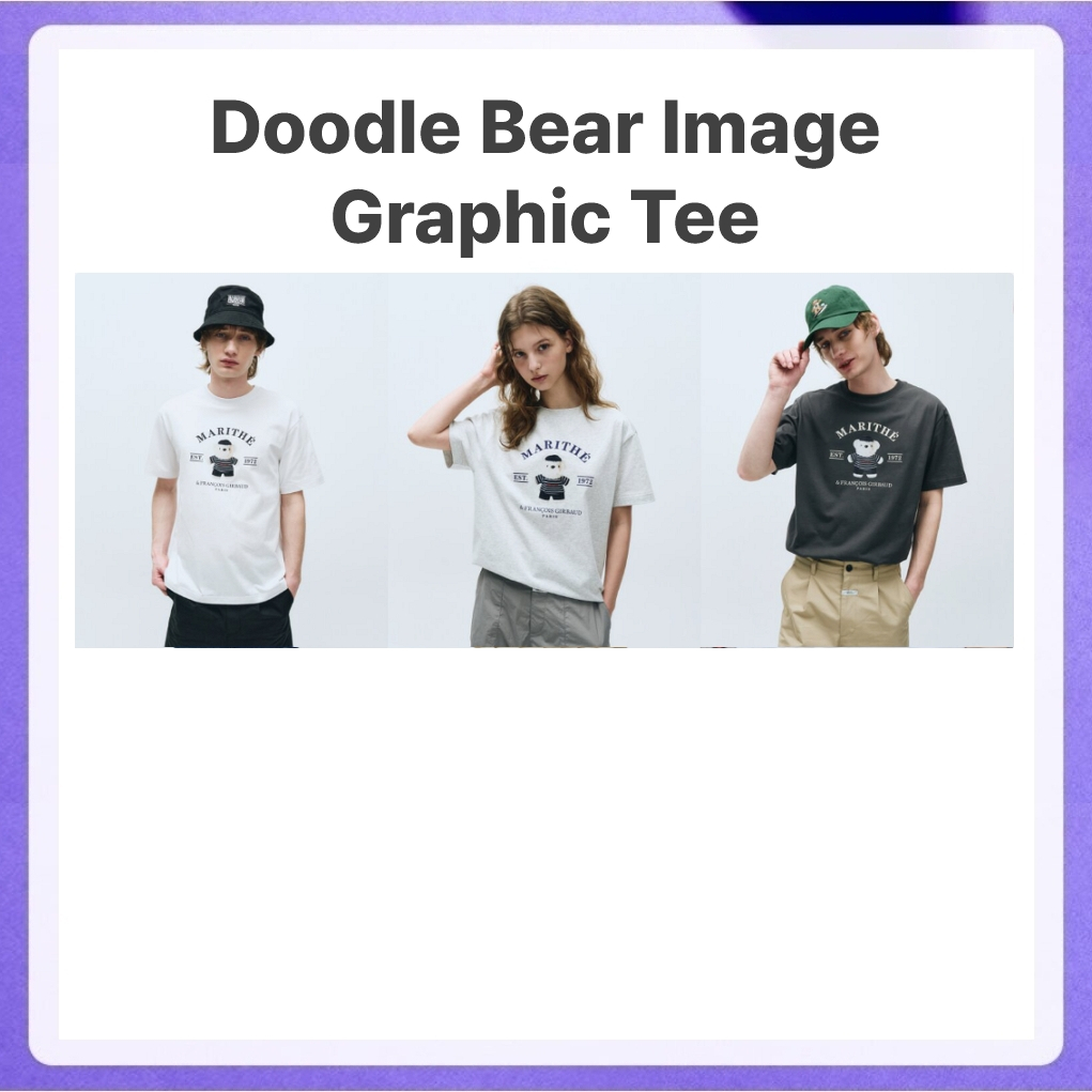 Marithe Francois Girbaud Doodle Bear Image Graphic Tee (Charcoal)