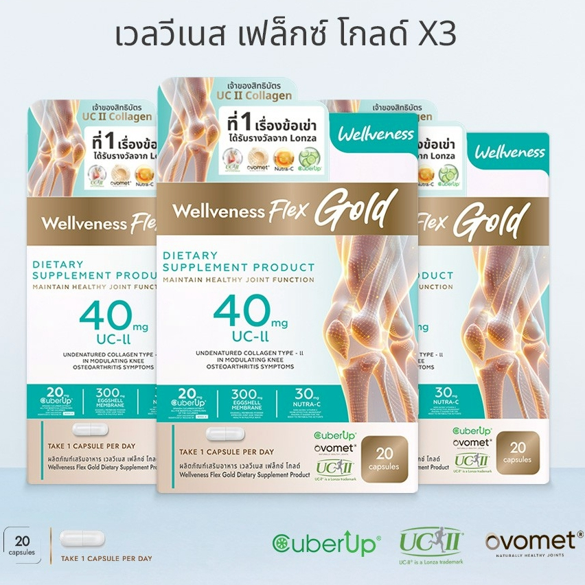 โปร 3 กล่อง Wellveness Flex Gold สำหรับผู้ที่ ปวดข้อ กระดูก เข่า เส้นเอ็น บำรุงด้วย เวลเฟล็กซ์ WellF