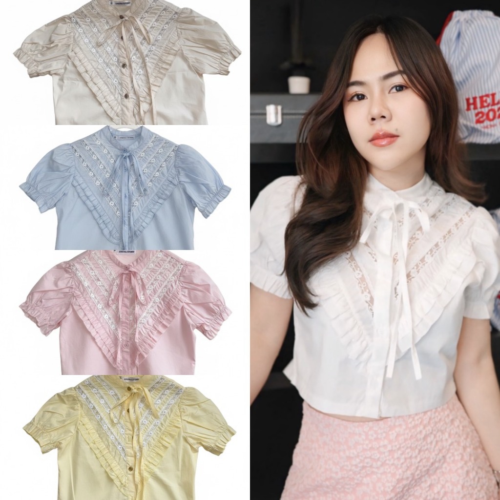 CHUJAI TOP เสื้อลูกไม้แขนตุ๊กตา ผูกโบว์แบบคิ้วๆ