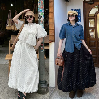 กระโปรงบอลลูน polkadot ( เอว 24-38 ) ผ้าเครปญี่ปุ่น มีซับในทุกสี ผ้าใส่สบาย ไม่ร้อน