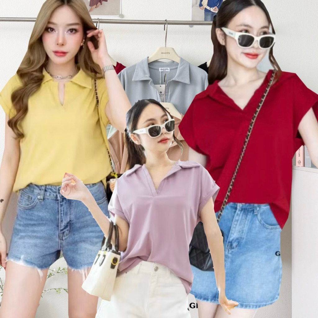 GI-ANTS (GI-501) เสื้อยืดคอปกเจาะวีแขนเบิ้ล รอบอก : 42” (ยืดได้46”)