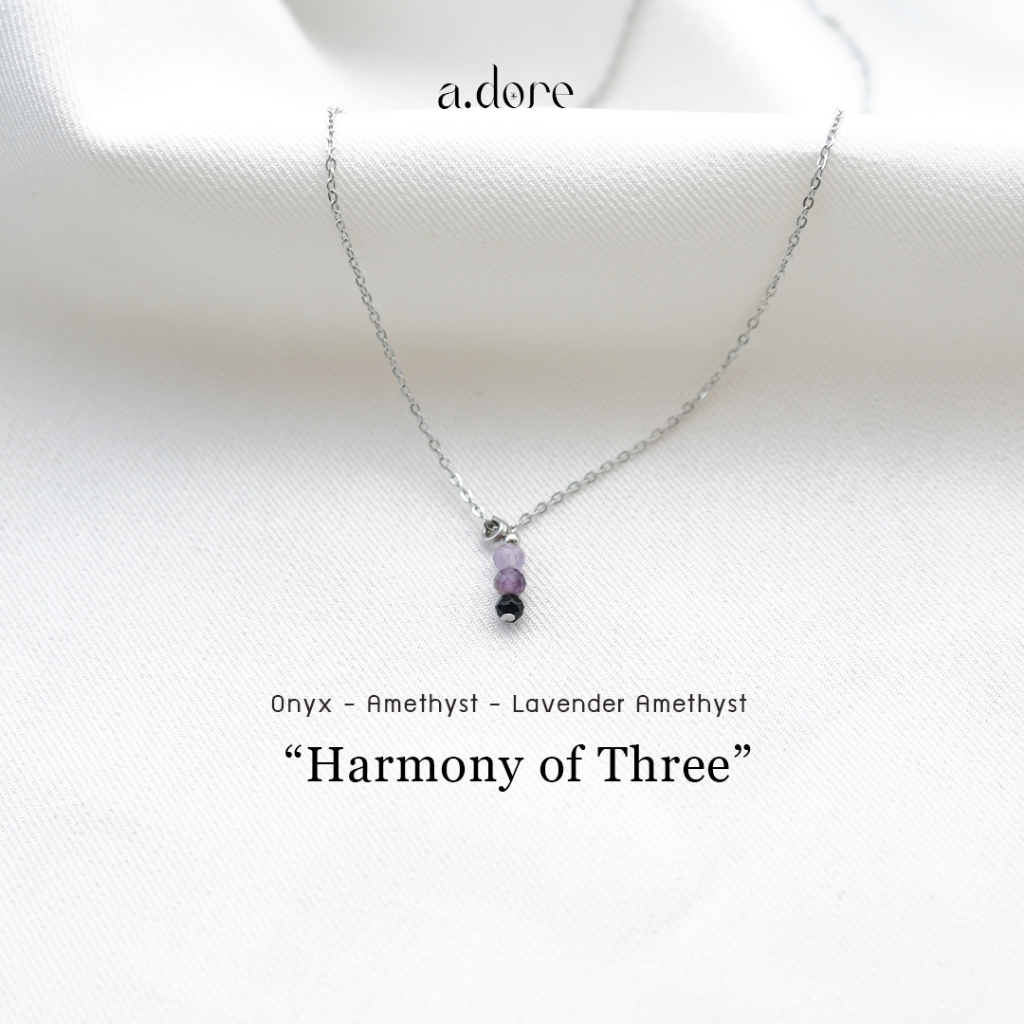 สร้อยคอหินนำโชค Harmony of Three รวมหินมงคล3ชนิด ออนิกซ์ อเมทิสต์ ลาเวนเดอร์อเมทิสต์ – โปรปัง
