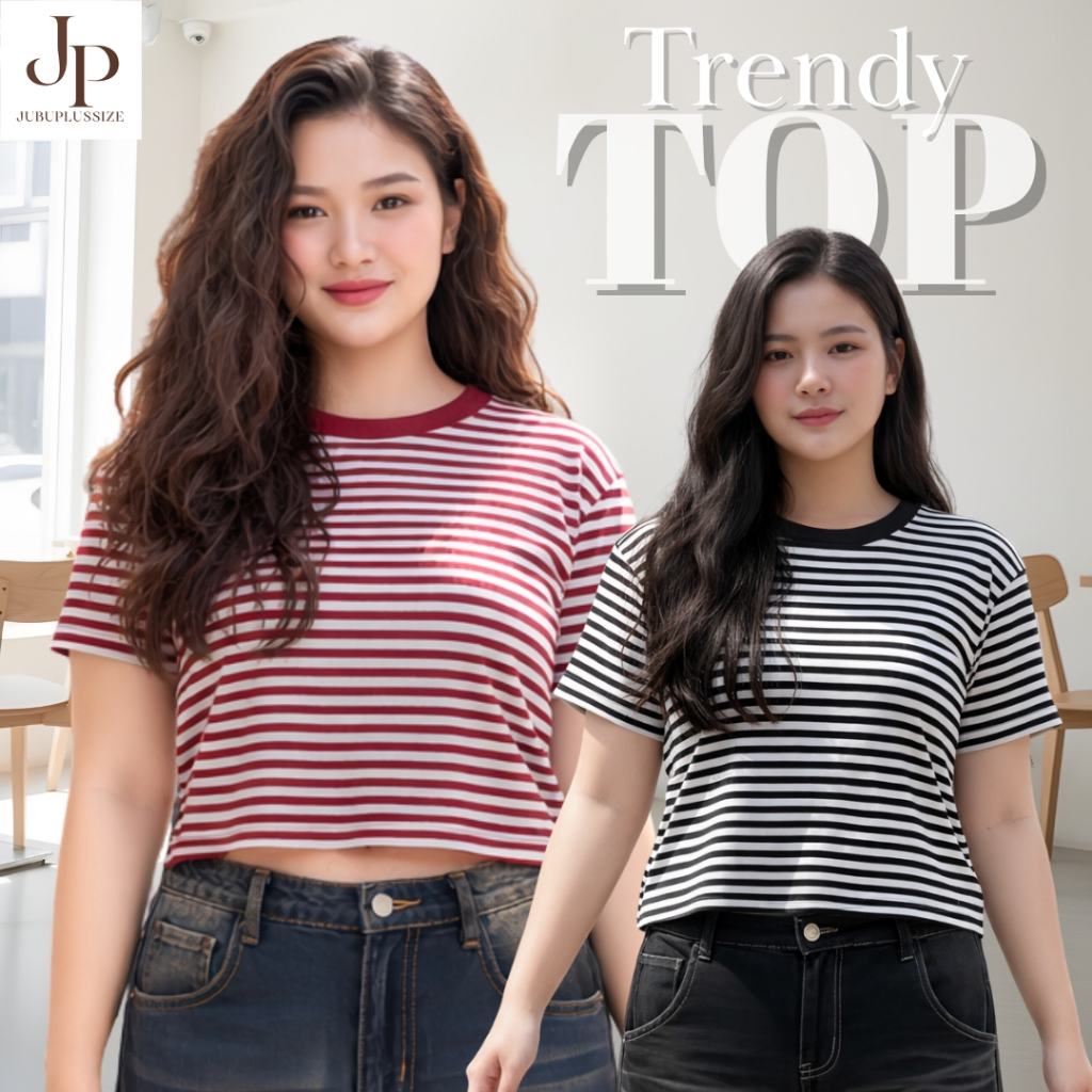 ส่งด่วน🛵เสื้อยืดคอกลมผู้หญิง แขนสั้น สาวอวบใส่ได้ baby tee ลายริ้ว ผ้านุ่ม ใส่สบาย อก36-46นิ้ว #608