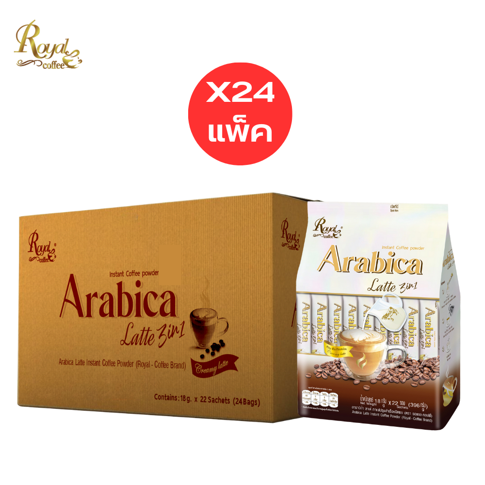 [ยกลัง] Royal Coffee กาแฟ อาราบิก้า สูตร ลาเต้ กาแฟ3in1 กาแฟปรุงสำเร็จชนิดผง (22ซองX24แพ็ค)