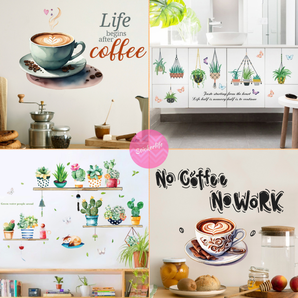 สติ๊กเกอร์กาแฟ สติกเกอร์แต่งร้านกาแฟ สติ๊กเกอร์ติดกระจก ของตกแต่งร้านกาแฟ แต่งร้านน้ำ coffee sticker