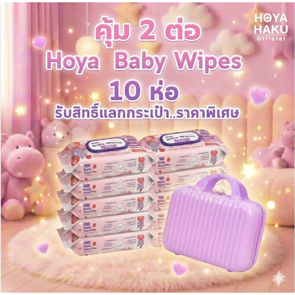 (มีน้ำหอม10ห่อ)HOYA ทิชชู่เปียก baby Wipes Plus 80แผ่น/ห่อ สูตรมีกลิ่นหอม อ่อนโยน เหมาะสำหรับผิวบอบบ