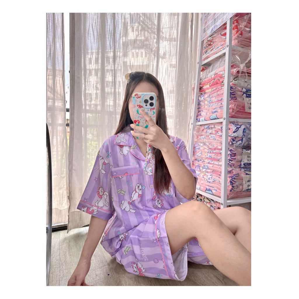 ชุดนอน ผ้าไหมอิตาลี่ แมวมารี Marie รอบอก 44” **ขาสั้นมีกระเป๋า 2 ข้าง ลิขสิทธิ์แท้ Disney - รูปที่ 4