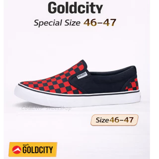 ▄▀▄▀รองเท้าผ้าใบแบบสวมสลิปออน GoldCity-9011 ลายหมากรุก เบอร์พิเศษ 46-47