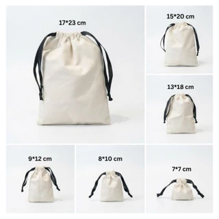 Liveinstyle​ ถุงผ้าหูรูด ถุงผ้าแคนวาส ถุงผ้าฝ้าย ริบบิ้นดำ ถุงใส่เครื่องประดับ ถุงใส่ของชำร่วย ผ้าแคนวาสเนื้อหนา