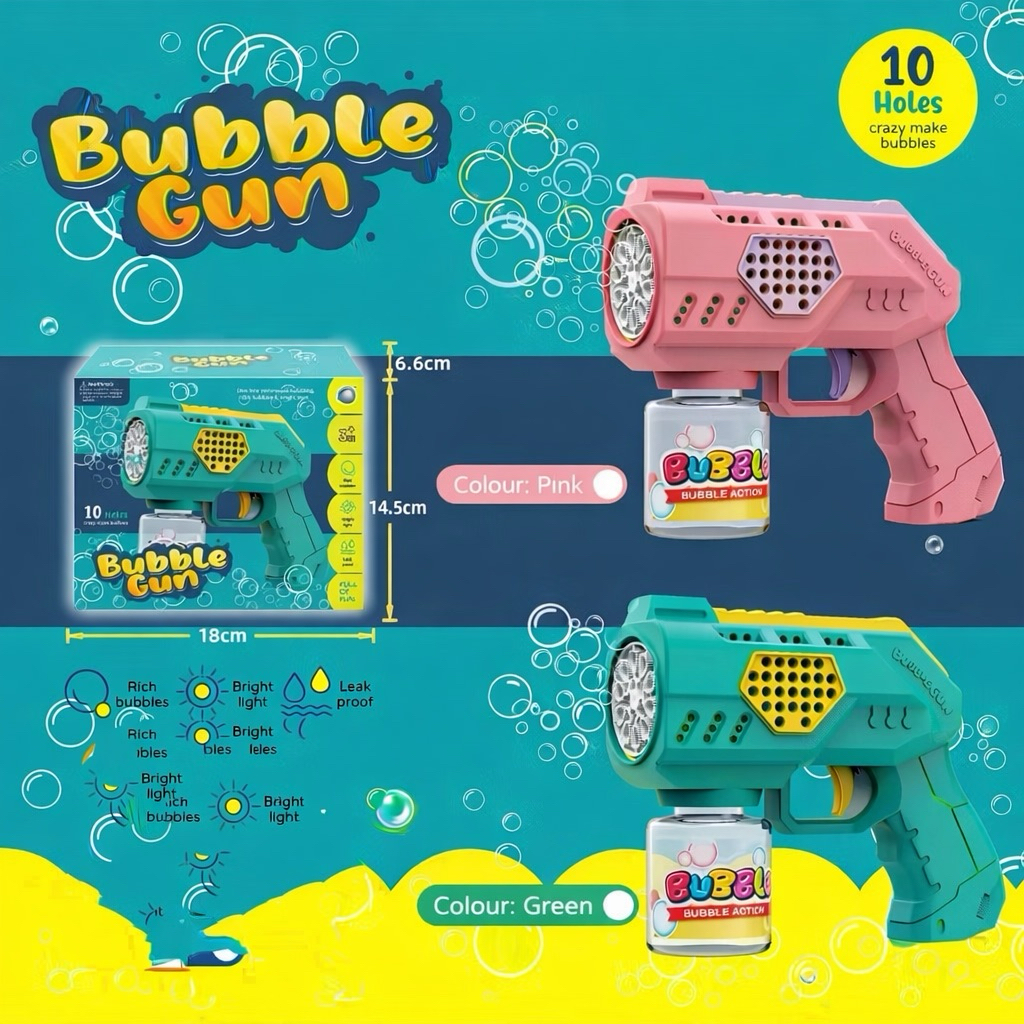 ปืนเป่าฟอง Bubble Gun เป่าฟองอัตโนมัติ ของเล่นเด็กๆ สนุกเพลินๆ มีไฟ LED มีน้ำยาฟองไปให้ในขวด