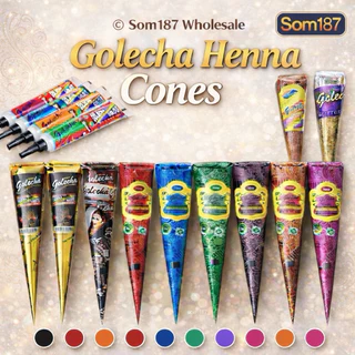 Golecha Color Henna สติกเกอร์รอยสักชั่วคราว รูปกรวยเฮนน่า สีดํา สีน้ําตาล สีแดง สีขาว สไตล์อินเดีย