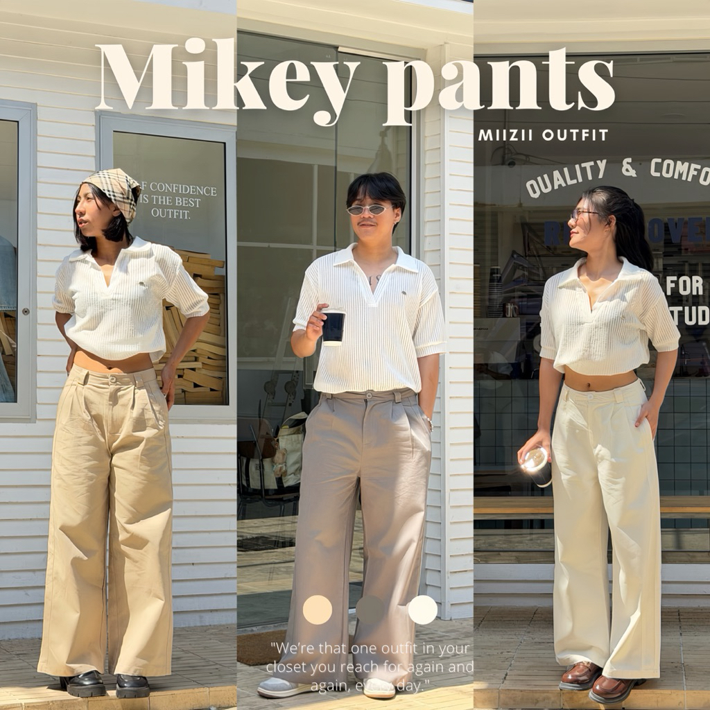 z021 Mikey pants กางเกงขายาว ทรงขากระบอกกลาง ผ้า Cotton คุณภาพดี เนื้อผ้านุ่ม