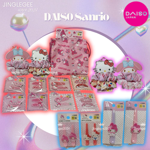 Daiso Korea กิ๊บ ยางมัดผม Sanrio kitty mymelody กิ๊บdaiso ไดโซะเกาหลี กิ๊บไดโซะ ของแท้จากไดโซะเกาหลี