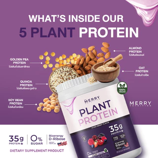 Merry Plant Protein โปรตีนพืช 5 ชนิด : รส Mixed Berry Flavor 1 กระปุก 2.3lb. / 1,050g[ 20 Servings ]