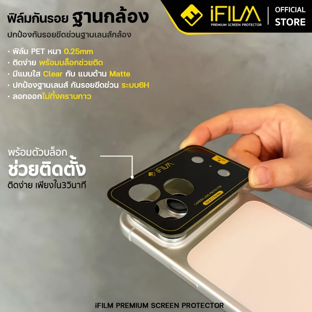 [Official] iFilm ฟิล์มกันรอย ฐานกล้อง + บล็อกช่วยติดตั้ง ติดง่าย For iPhone 17promax 17 pro 16 15 14 มี ผิวใส / ด้าน PET thumbnail 6