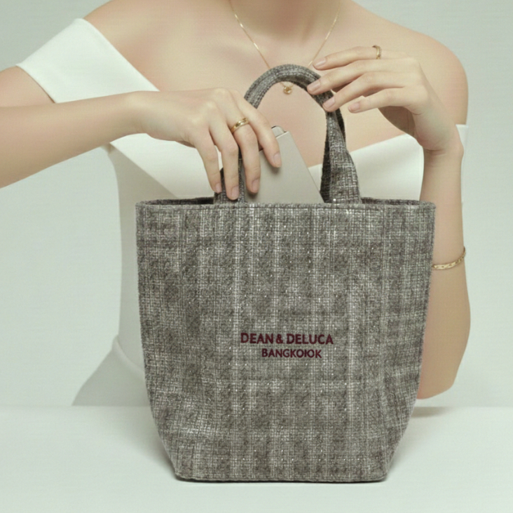 D&D BANGKOK  L'AMOUR TWEED  BEIGE TOTE BAG XS