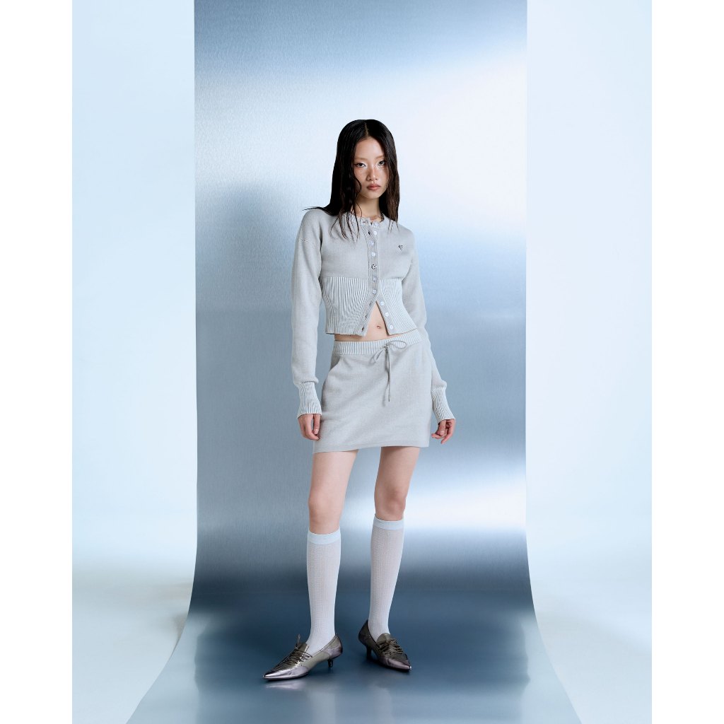 Ash Grey V Cable Knit Cardigan