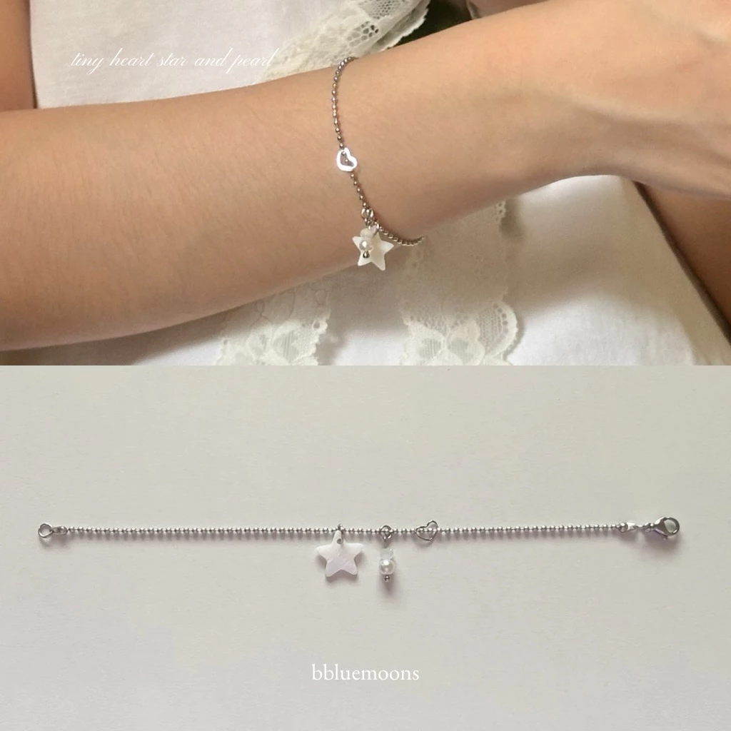 star and tiny heart ✨ สร้อยข้อมือสแตนเลสจี้ดาว-หัวใจและมุก