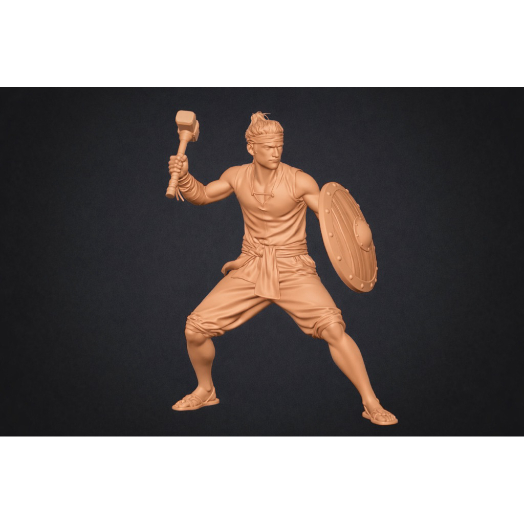โมเดลนักรบไทย (พลทหาร_อาวุธค้อน+โล่) ขนาด 1:24 | 1:35 | 1:64 | Resin 3D Printing ความละเอียดสูง