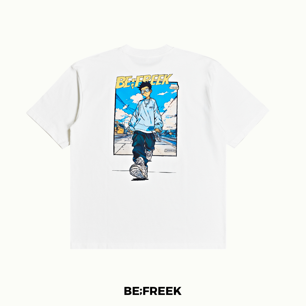 BE;FREEK เสื้อยืดสกรีนลาย WALKING DAYLIGHT ทรงใหม่ สีขาว WALKING DAYLIGHT WHITE REGULAR T-SHIRT