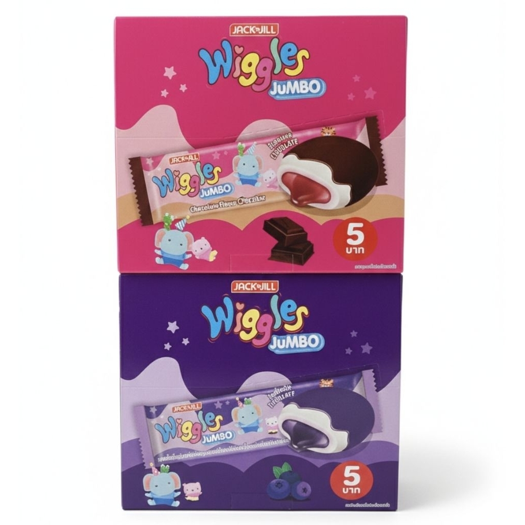 วิกเกิลจัมโบ้ 5 บาท | มาร์ชเมลโล่สอดไส้ | 1 กล่อง 12 ซอง | มี 2 รสให้เลือก