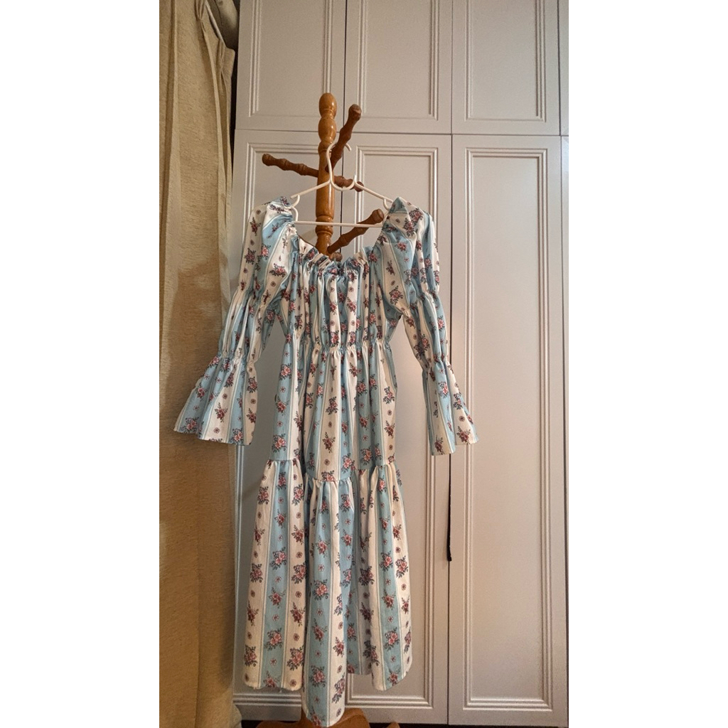 dressมือ2 สภาพนางฟ้า brand P'S material สีฟ้าลายดอกไม้ sizeM