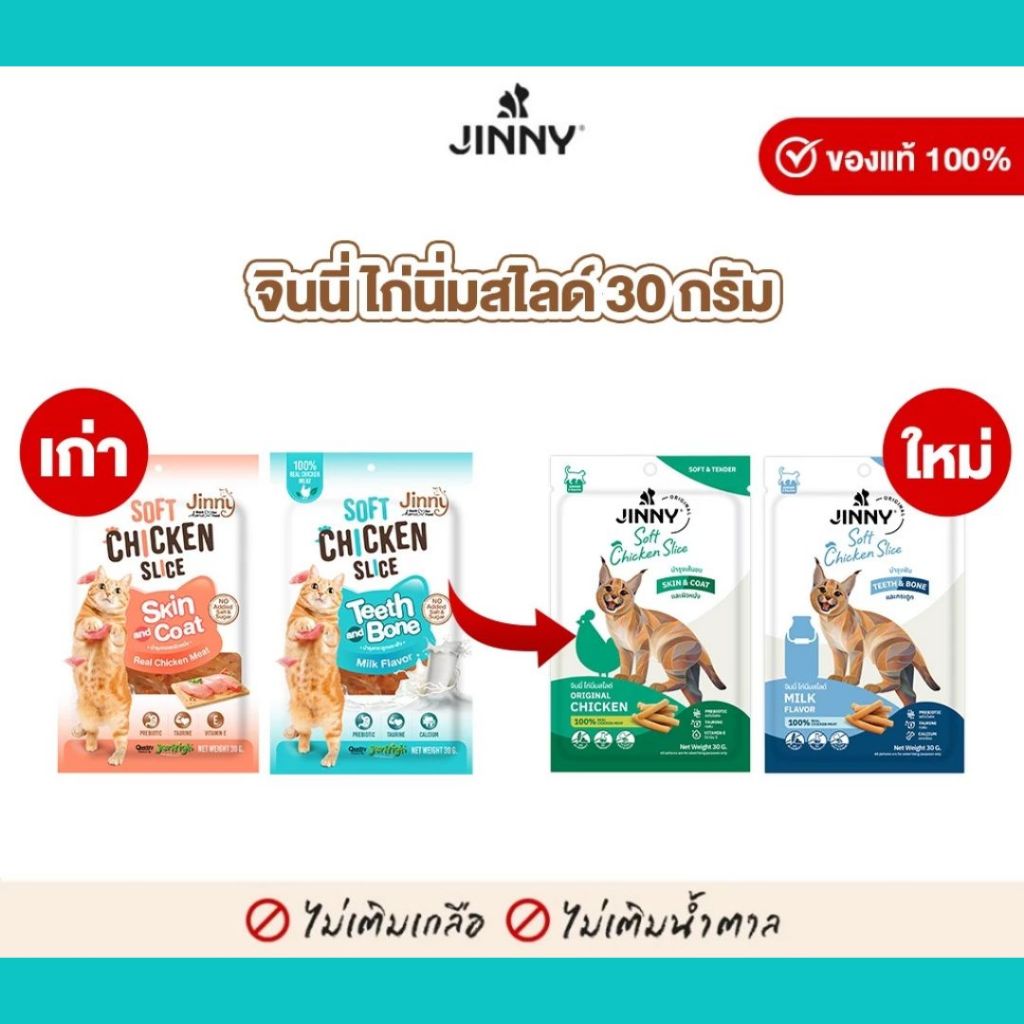 ขนมแมว Jinny Soft Chicken Slice 30 กรัม เนื้อไก่นิ่มสไลด์ เคี้ยวหนุบ