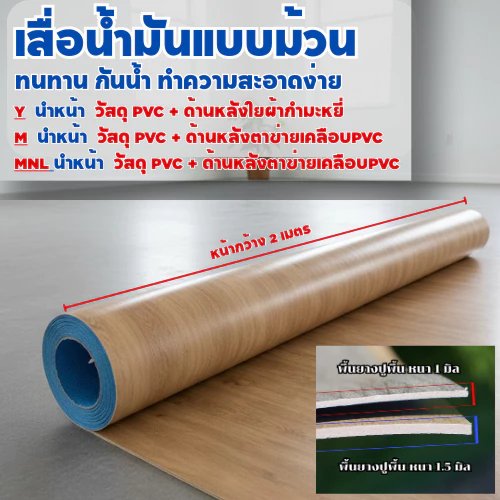 พื้นยางปูพื้น เสื่อน้ำมันรุ่นหลังกำมะหยี่ ขึ้นต้นด้วย Y พื้นยางปูพื้น หลัง PVC ขึ้นต้นด้วย M 1,1.5mm