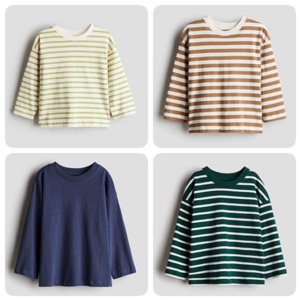 H&M เสื้อคอกลม แขนยาว ไซด์ 4-6 ปี สีเขียว/สีน้ำตาล ลายยาว ของใหม่ แท้ พร้อมส่ง