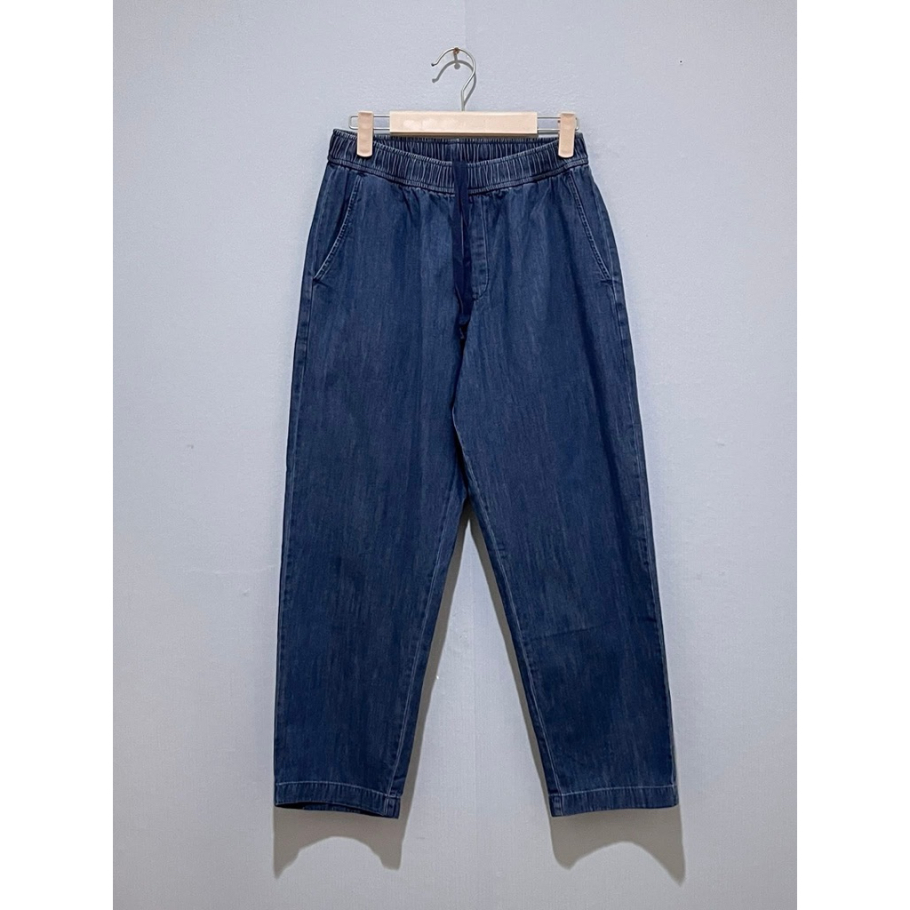 ☘️Uniqlo Denim Relaxed Ankle Pants กางเกงสวมรีแล็กซ์ หญิง  ผ้าคอตตอนเดนิม Sz. S  เอว 26-28 มือสอง