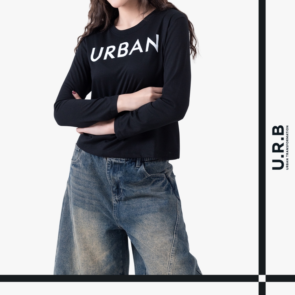 URBAN : WOMEN'S LONG SLEEVE TEE เสื้อยืดแขนยาวผู้หญิง รุ่น 1UTWT1054 สี Black - แบล็ค