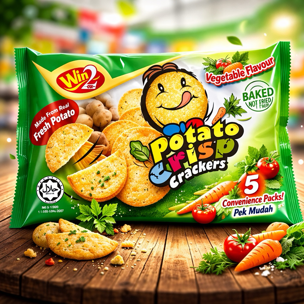ปังแลบลิ้น มันฝรั่ง win2 ขนมแครกเกอร์มันฝรั่งบางกรอบ Win2 Potato Crackers Crisp ขนาด 100 กรัม