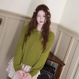 JARINYA (S-L) เสื้อไหมพรมคอปก 2 ซิป แต่งอะไหล่ JY