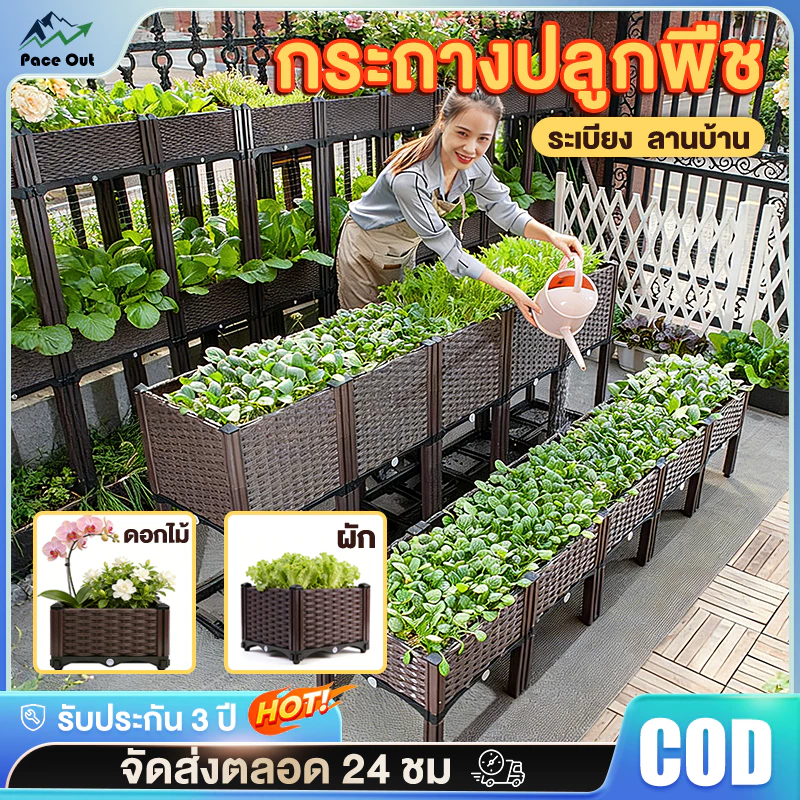 กระถางต้นไม้ กระบะปลูกผัก วัสดุ PP การเก็บน้ำอัจฉริยะ ลานบ้าน ระเบียง หลังคา กระถางปลูกพืช