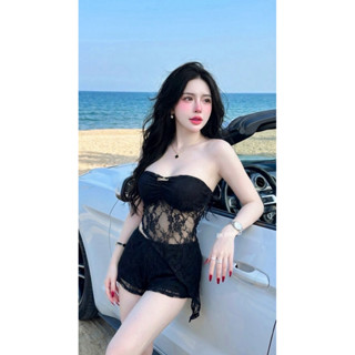 Phapassz - เซ็ต 2 ชิ้นเกาะอกผ้าลูกไม้เฉียงเสริมฟองน้ำ ติดเข็…