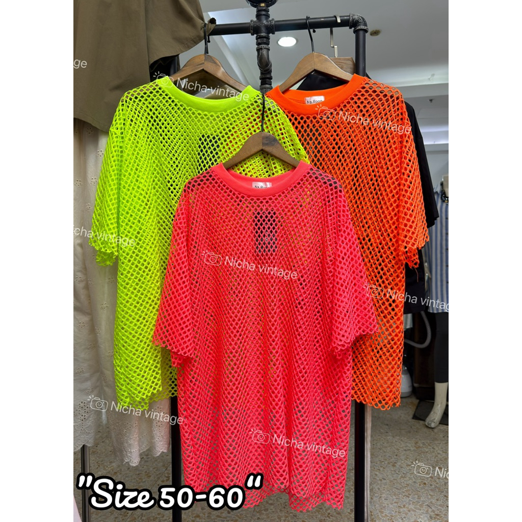 เสื้อคอกลมตาข่ายใหญ่ ทรงโอเวอร์ไซด์ใหญ่มากๆ อก50-60ยาว30