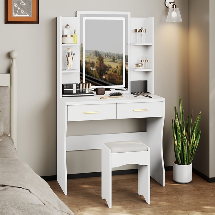 Yifeng Fur ชุดโต๊ะเครื่องแป้ง พร้อมกระจกและเก้าอี้ LED และ กระจกธรรมดา มีให้เลือก รุ่น H5610 5611