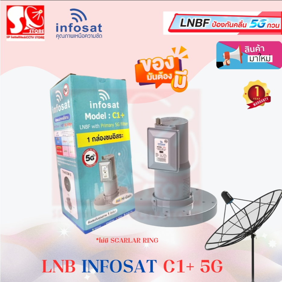 LNBFหัวจาน INFOSATใหม่ล่าสุด รุ่น C1+ ระบบ C-Band ตัดสัญญาณรบกวน 5G หัว LNB