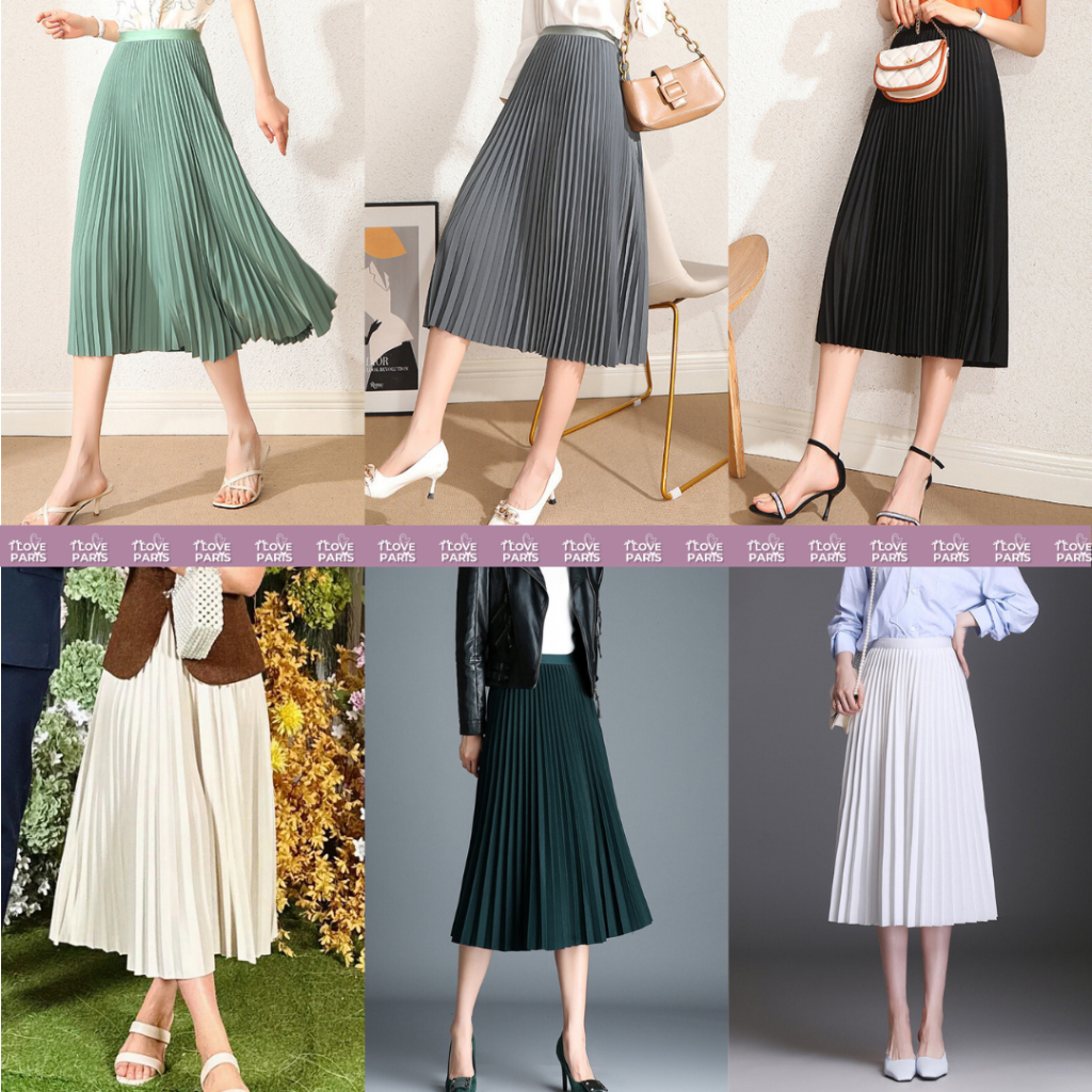 Pleaty skirts กระโปรงยาวพลีทอัดจีบทรงสวย กระโปรง ทรงพลีส ผ้าโปโลมันเงาเล่นแสงสวยเรียบหรู NO.526