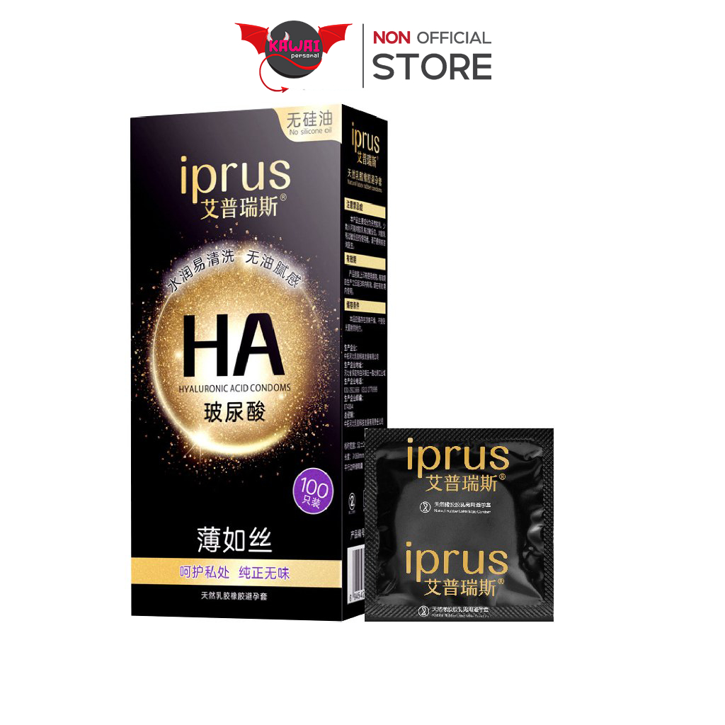 iprus ถุงยางอนามัยราคาส่ง ไฮยาลูรอน 1800 มก. 100 ชิ้น ไซส์ 49±2 มม.